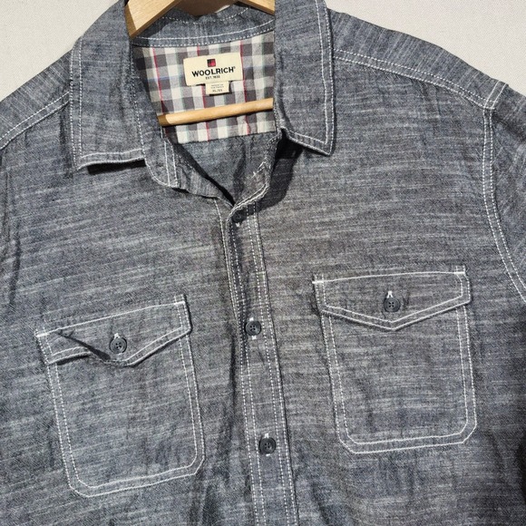 Woolrich Other - Woolrich Mens XL Short Sleeve Button Down Shirt Gray Cotton‎ Workwear Chambray